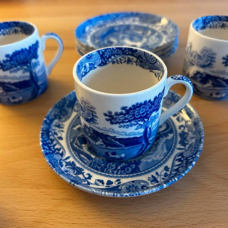 Spode Blue Italian Koffiekopjes 5 kop en 5 schotel gaaf zgan, Antiek en Kunst, Curiosa en Brocante, Ophalen of Verzenden