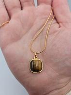 Stainless steel bruine smaragd bedel ketting, Met kristal, Overige materialen, Nieuw, Ophalen of Verzenden