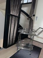 Chromen trolley met glazen platen, Huis en Inrichting, Tafelonderdelen, Ophalen, Gebruikt, Minder dan 50 cm, Glas