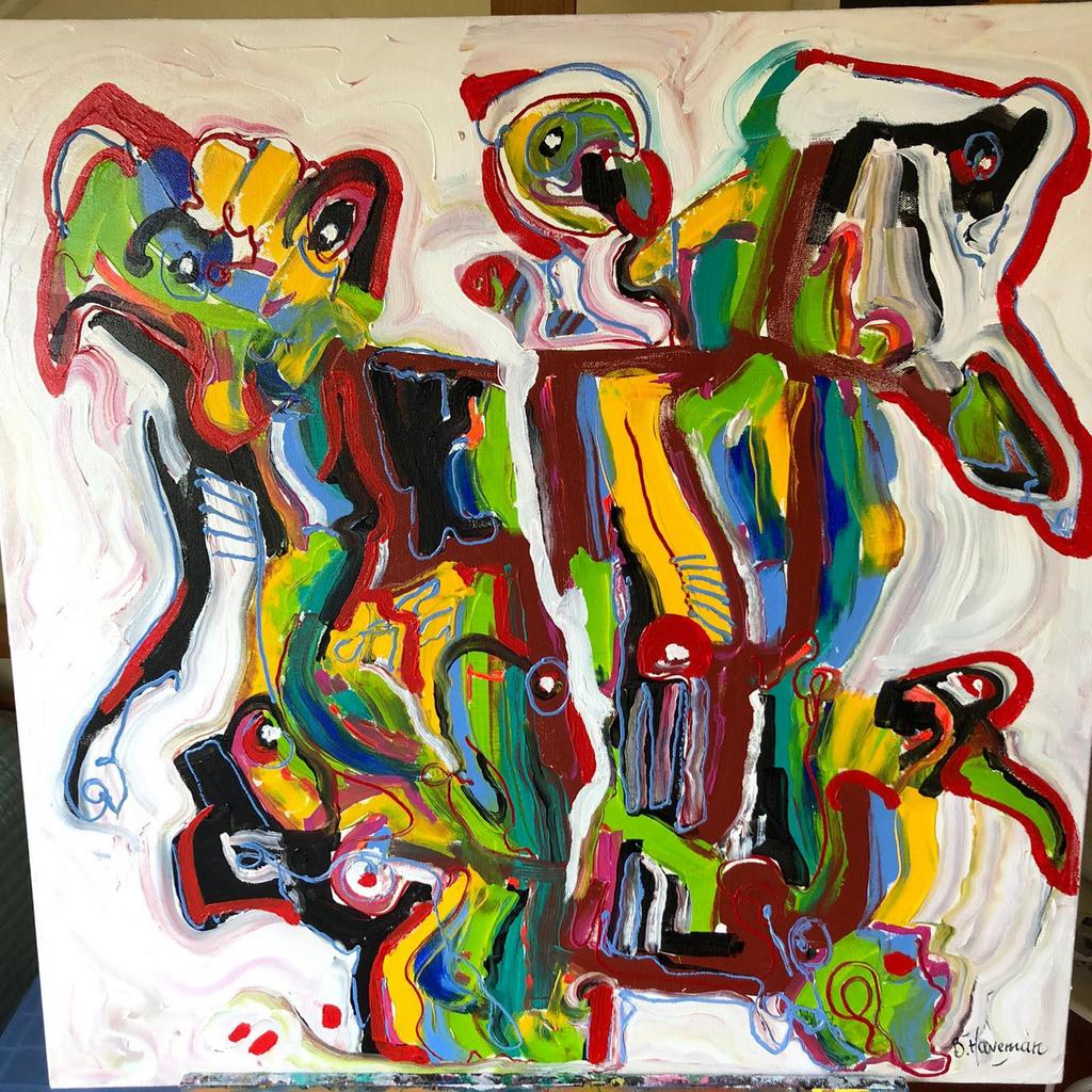 Schilderijen Ben Haveman - Kunst 80x80 cm., Ophalen of Verzenden