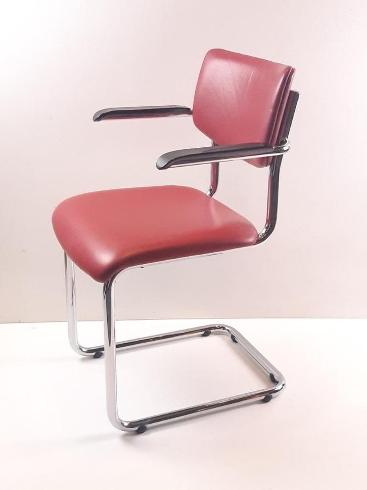 vintage Buisframe stoel Schürgers basic 002, Huis en Inrichting, Stoelen, Gebruikt, Eén, Kunststof, Leer, Metaal, Stof, Rood, Ophalen