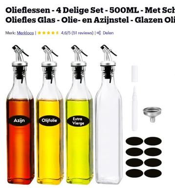 Olieflessen - Oliefles Glas-4 Delige Set - Met Schenktuit beschikbaar voor biedingen