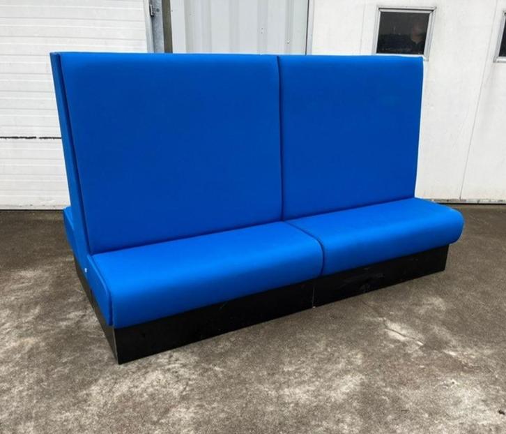bank wachtbank horecabank treinbank nette staat 240 cm, Huis en Inrichting, Stoelen, Zo goed als nieuw, Eén, Hout, Stof, Blauw