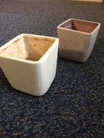 leuke kleine  bloempotjes creme en taupe, Tuin en Terras, Bloempotten, Overige materialen, Gebruikt, Vierkant, Binnen