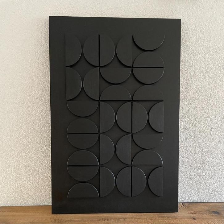 Wanddecoratie van hout met 30 halve cirkels - handmade, Huis en Inrichting, Woonaccessoires | Wanddecoraties, Nieuw, Ophalen of Verzenden
