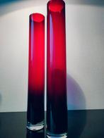 2 x Cilinder Murano Artglas Vaas Rood Wijnrood 1980, Antiek en Kunst, Antiek | Glas en Kristal, Ophalen of Verzenden