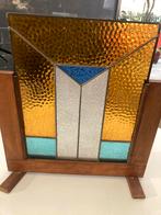 Set van 2 antieke glas-in-lood panelen in houten kader, Antiek en Kunst, Ophalen