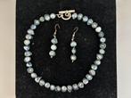 Ketting oorbellen set echte zoetwaterparel grijs parelmoer, Ophalen of Verzenden, Zo goed als nieuw, Grijs, Zilver