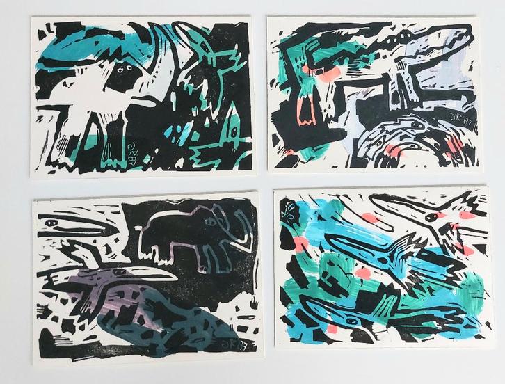 Daphne Ritzen 4 lino snedes eigen druk, Antiek en Kunst, Kunst | Schilderijen | Modern, Ophalen of Verzenden