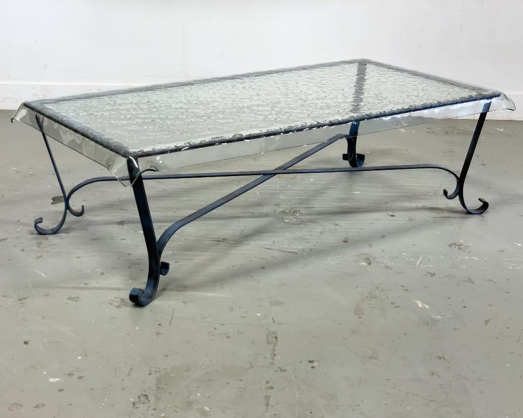 Salontafel glas op smeedijzer, Ophalen, 100 tot 150 cm, 50 tot 100 cm, Zo goed als nieuw