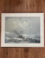 Wanddecoratie van zeemeeuwen aan de kust in witte lijst, Ophalen of Verzenden