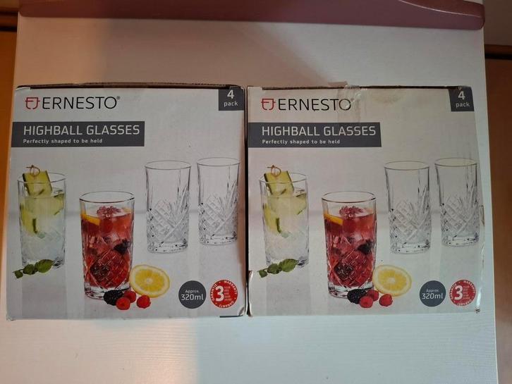 Ernesto Highball Glazen - 2 Sets (8 Glazen), Huis en Inrichting, Keuken | Servies, Nieuw, Glas of Glazen, Effen, Glas, Ophalen of Verzenden