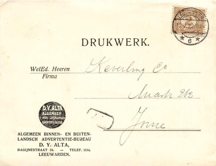 D.Y. Alta, Leeuwarden - 05.1922 - drukwerk, Postzegels en Munten, Brieven en Enveloppen | Nederland, Briefkaart, Ophalen of Verzenden