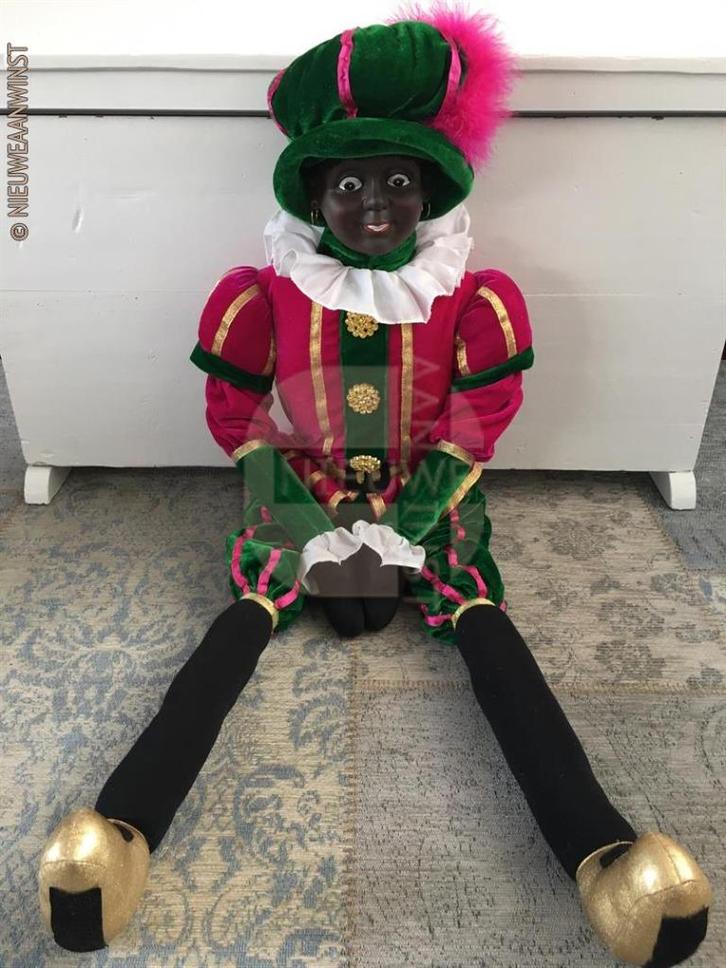 Authentieke V&D etalage zwarte Piet pop - 110cm, roze/groen, Diversen, Sinterklaas, Zo goed als nieuw, Verzenden