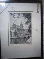 Maarten Langbroek Ets van Academie Leiden met gebr Glas, Antiek en Kunst, Ophalen of Verzenden