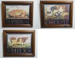 3x boerderij dier in lijst achter glas [1484], Antiek en Kunst, Curiosa en Brocante, Ophalen