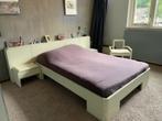 Bed Auping met achterwand, kastjes en stoel, Ophalen, Gebruikt, Wit, Tweepersoons