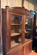 Mooie antieke servieskast, vitrine kast, hout, landelijk, Ophalen of Verzenden