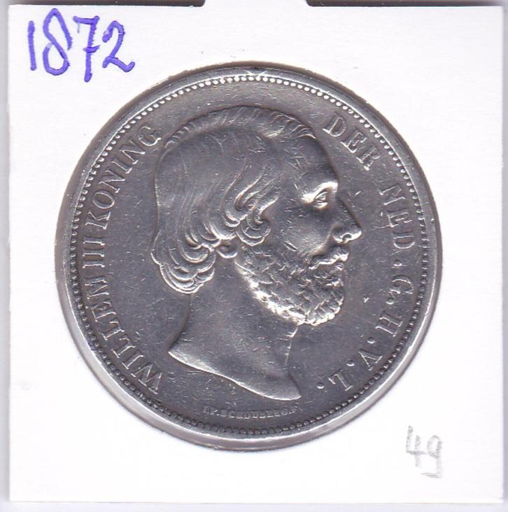 Rijksdaalder 1872 Willem 3 voor 49 euro, Postzegels en Munten, Munten | Nederland, Losse munt, 2½ gulden, Koning Willem III, Zilver