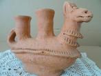 Inheemse aardewerk kandelaar Peru met dierenkop vintage 18cm, Ophalen of Verzenden