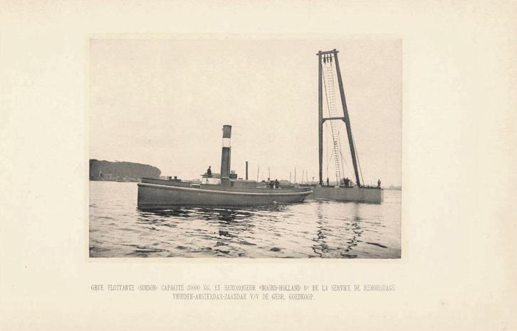 Litho Sleepboot “Noord Holland” 6 + Bok “Simson” 1907, Antiek en Kunst, Kunst | Litho's en Zeefdrukken, Ophalen of Verzenden