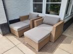 Rotan fauteuil set  2 stoelen, 2 hockers  ZGAN!, Ophalen, Zo goed als nieuw, Rotan