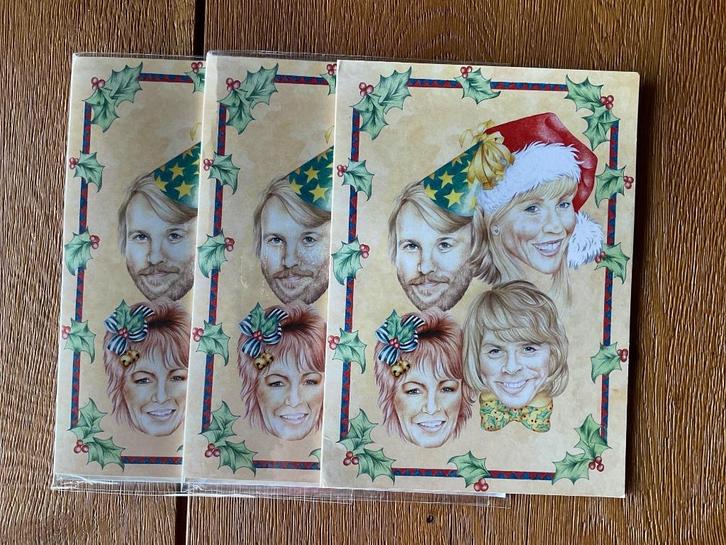 3 Leuke ABBA Kerstkaarten, Verzamelen, Muziek, Artiesten en Beroemdheden, Nieuw, Foto of Kaart, Verzenden