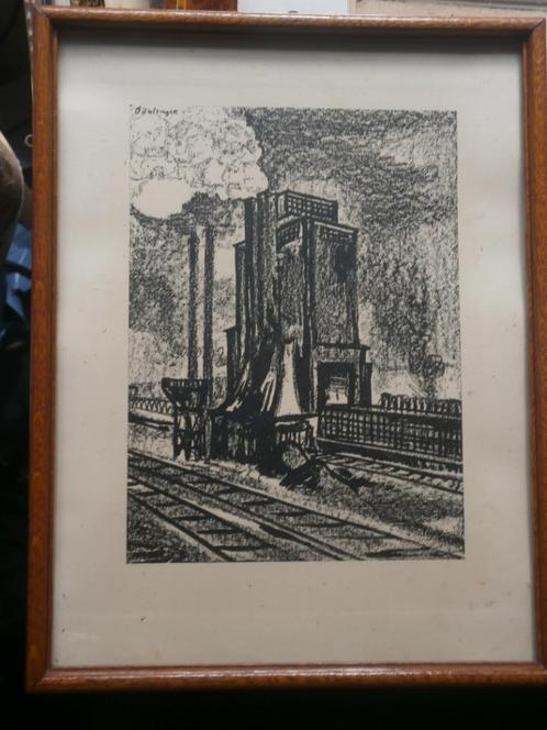 itho/Tekening Bantzinger, Toren op of naast rails, Antiek en Kunst, Kunst | Litho's en Zeefdrukken, Ophalen