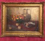 Oud schilderij antiek; bloemen in vaas met fruit,, Ophalen of Verzenden