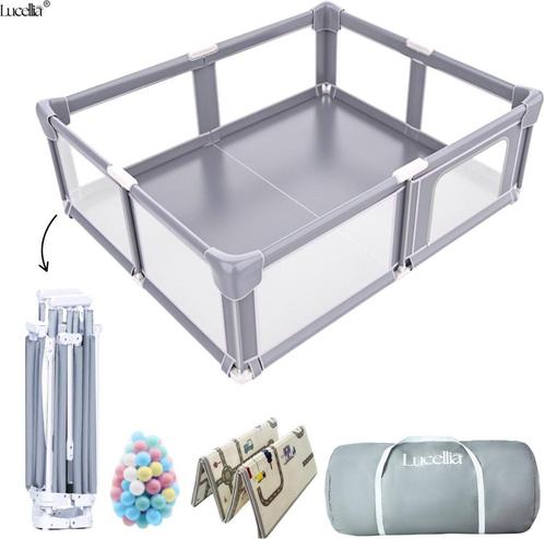 Inklapbare grondbox baby set 130x130x66CM Lichtgrijs, Kinderen en Baby's, Boxen, Nieuw, Vierkant, Ophalen of Verzenden