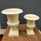 Brocante gietijzeren bloempot vaas creme wit in 2 grootte, Tuin en Terras, Tuinvazen, Verzenden, Zo goed als nieuw