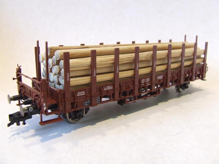 FLEISCHMANN 5256, DRG rongenwagen, 2 assig, met houtlading, Hobby en Vrije tijd, Modeltreinen | H0, Nieuw, Wagon, Gelijkstroom of Wisselstroom