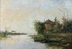 Hendr Jan Weissenbruch(1824)Olie paneel"Landschap water" Ges, Antiek en Kunst, Ophalen of Verzenden
