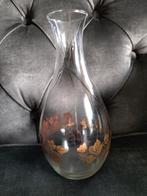 Vintage Glazen Vaas met Goud kleurige Bladeren, Ophalen of Verzenden