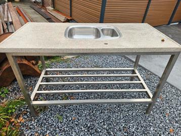 buitenkeuken rvs frame met natuursteen blad, werktafel beschikbaar voor biedingen