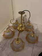 Vintage Kroonluchter met 5 Armen, Huis en Inrichting, Lampen | Kroonluchters, Ophalen of Verzenden, Gebruikt, Glas