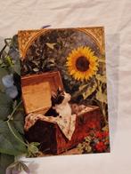 Ansichtkaart. "Kat in kist/deken- zonnenbloem/geraniums"., Verzenden, Nieuw