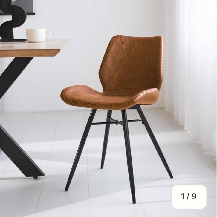 Bronx71 Industriële Eetkamerstoel Cognac Kunstleer, Huis en Inrichting, Stoelen, Zo goed als nieuw, Vijf, Zes of meer stoelen