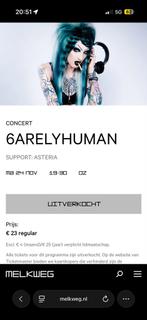 2x 6arelyhuman tickets melkweg amsterdam, Twee personen
