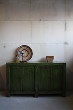 Unieke Oosterse Kast Vintage Groen Chinees Dressoir Werelds, Kleurrijk Stoer Uniek Landelijk Vintage Look Retro Bohemian Chic