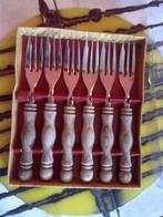 retro vintage gebaksvorkjes gebak vork bestek RVS hout, Verzenden, Nieuw, Rvs of Chroom