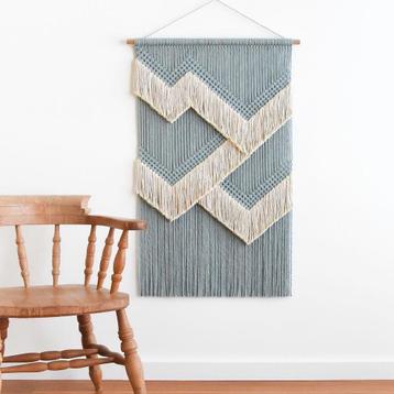 Nieuw macrame wandkleed 70 x 106 cm blauw en naturel katoen beschikbaar voor biedingen