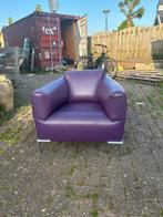 Paars lederen fauteuil, Ophalen, Gebruikt, 75 tot 100 cm, Leer