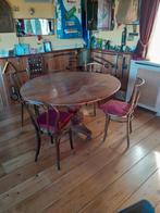 Antieke ronde tafel met 4 stoelen, Huis en Inrichting, Tafels | Eettafels, Gebruikt, Rond, Vier personen, Overige houtsoorten