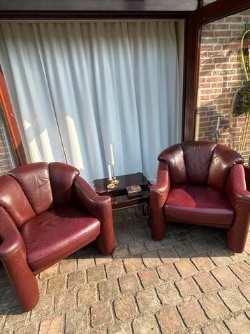 Leren fauteuils set – bordeaux – klassiek/vintage design beschikbaar voor biedingen