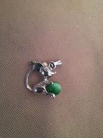 Zilverkleurige bedel muis met groene kraal, Overige merken, Overige materialen, Gebruikt, Ophalen of Verzenden