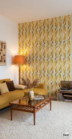 14134 seventies space age vintage wallpaper geel bruin swiet, Huis en Inrichting, Verzenden, 75 m² of meer, Oranje