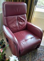 Hukla Sta-op stoel, luxe fauteuil, bruinrode leren bekleding, Ophalen, Gebruikt