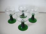 4 Roemer Wijnglazen met Groene Voet - Vintage - zgan, Huis en Inrichting, Keuken | Servies, Glas of Glazen, Ophalen of Verzenden