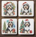 Tibetaanse Terrier Kerst onderzetters met houder, Verzenden, Nieuw, Glas of Kopje